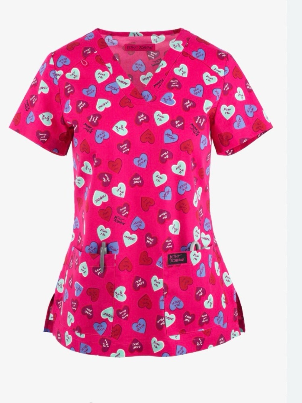 Betsey Johnson Valentine Conversation Hearts Scrub Top